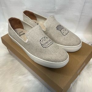 Soludos x Jason Polan Tan Embroidered Hamburger & French Fries Slip-On Sneakers